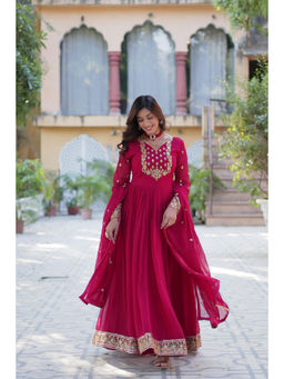 JATRIQQ - Ranipink Faux Blooming Georgette with Rich Sequins Embroidered Gown with Dupatta