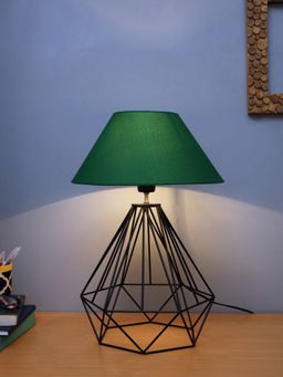 Homesake - Metal Diamond Table Lamp Black Green Shade