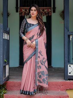 ALMAARI FASHION - Women Linen Cotton Printed Saree with Tassel Pallu