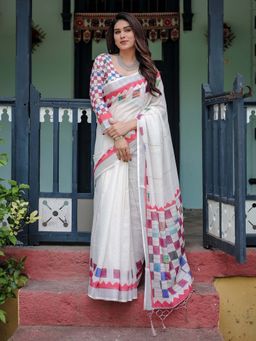 ALMAARI FASHION - Women Style Linen Cotton Saree with Tassels