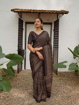 ALMAARI FASHION - Women Printed Linen Cotton Ethnic Floral Print Saree with Tassels