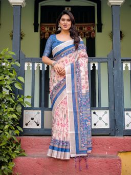 ALMAARI FASHION - Women Handloom Linen Cotton Floral Saree