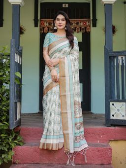 ALMAARI FASHION - Women Handloom Linen Cotton Saree with Tassel Pallu