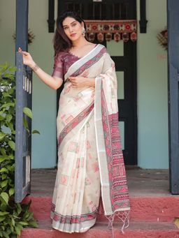 ALMAARI FASHION - Women Style Linen Cotton Printed Ethnic Saree