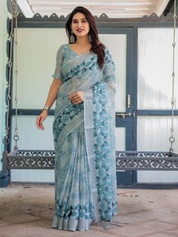 ALMAARI FASHION - Women Linen Cotton Floral Printed Saree with Tassel Pallu