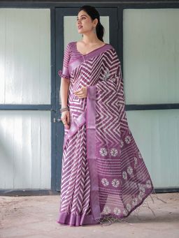 ALMAARI FASHION - Women Linen Cotton Printed Saree with Tassel Pallu