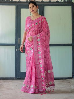 ALMAARI FASHION - Women Style Linen Cotton Floral Print Saree with Tassel Pallu