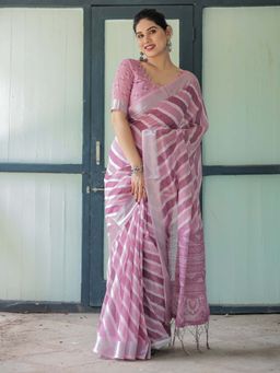 ALMAARI FASHION - Women Style Linen Cotton Striped Print Ethnic Saree
