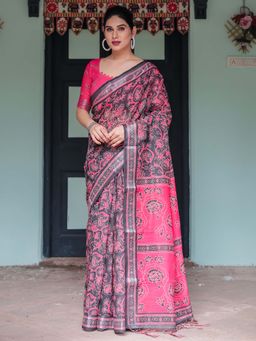 ALMAARI FASHION - Women Linen Cotton Floral Ethnic Saree with Tassel Pallu