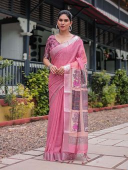 ALMAARI FASHION - Women Linen Cotton Printed Saree with Tassel Pallu