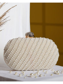 HOUSE OF WEBHIN - Pearl Bloom Oval White Clutch