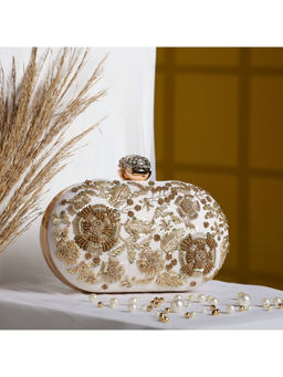 HOUSE OF WEBHIN - White Adda Oval Clutch