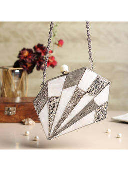 HOUSE OF WEBHIN - Ishara Silver Mother Of Pearl Clutch Bag