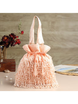 HOUSE OF WEBHIN - Mridula -Peach Cutdana Hand-Embroidered Potli Bag