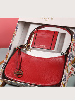 LODIS - Women Maroon Leather Solid Sling Bag with Card Case