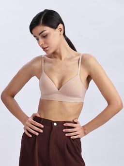 Calvin Klein - Womens Beige Solid T-Shirt Bra