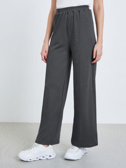 Styli - Charcoal Solid Knitted Wide Trouser