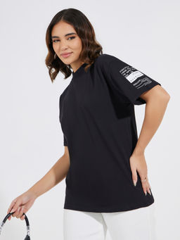 Styli - Black Typography Cotton Regular T-Shirt