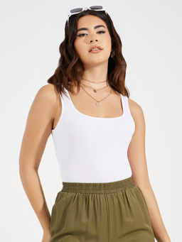 Styli Elevate - White Solid Polyester Regular Bodysuit
