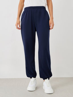 Styli - Navy Blue Solid Knitted Tapered Joggers
