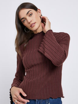Styli - Brown Self Design Polyester Regular Top
