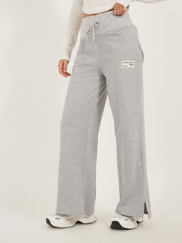 Styli - Grey Solid Knitted Wide Trackpant