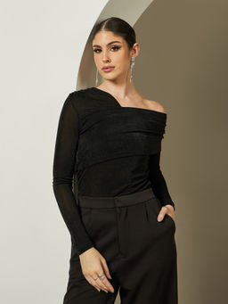 Styli - Black Solid Polyester Regular Top