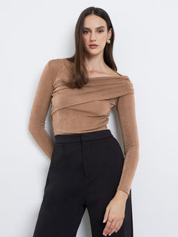 Styli - Brown Solid Polyester Regular Top
