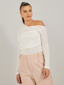 Styli - Off White Solid Polyester Regular Top