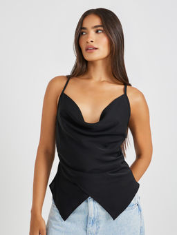 Styli - Black Solid Polyester Regular Top