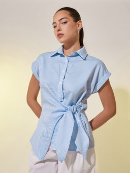 Styli - Blue Stripes Polyester Regular Top