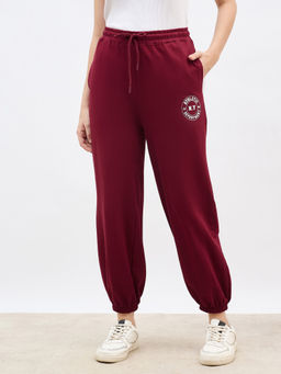Styli - Burgundy Typography Knitted Tapered Joggers