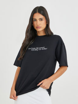 Styli - Black Typography Cotton Oversized T-Shirt