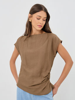Styli - Brown Solid Polyester Regular Top