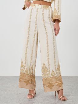 Styli - Off White Printed Woven Wide Trouser