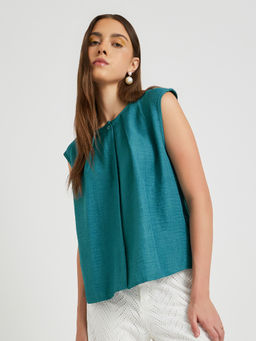 Styli - Teal Solid Polyester Regular Top