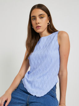 Styli - Blue Self Design Polyester Regular Top