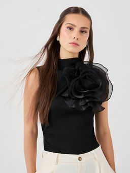 Styli - Black Solid Polyester Regular Bodysuit