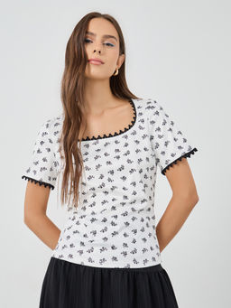Styli - White Floral Polyester Regular Top