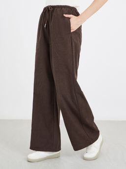 Styli - Brown Solid Polyester Wide Trouser