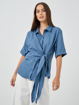 Styli - Blue Solid Polyester Regular Top
