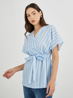 Styli - Blue Stripes Polyester Regular Top