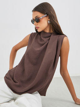 Styli - Brown Solid Polyester Regular Top