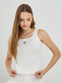 Styli - White Embroidered Polyester Regular Top
