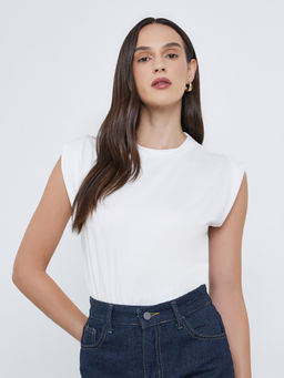 Styli - White Solid Polyester Regular Bodysuit