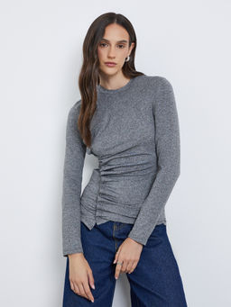 Styli - Charcoal Solid Polyester Fitted Top