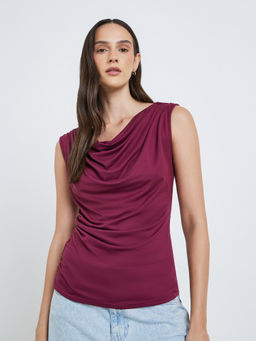 Styli - Burgundy Solid Polyester Regular Top
