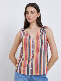 Styli - Multi-Color Stripes Polyester Regular Top