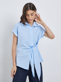 Styli - Blue Solid Polyester Regular Top