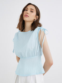 Styli - Blue Solid Polyester Regular Top